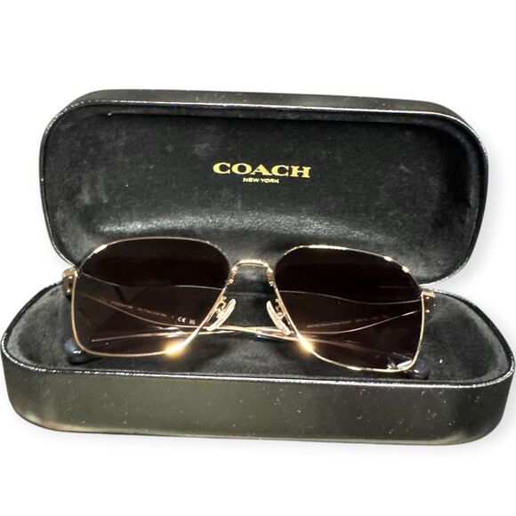 Coach Gold Sunglasses HC 7168‎ Shiny Rose Gold Metal Gray with Case Glam 145mm main image 8